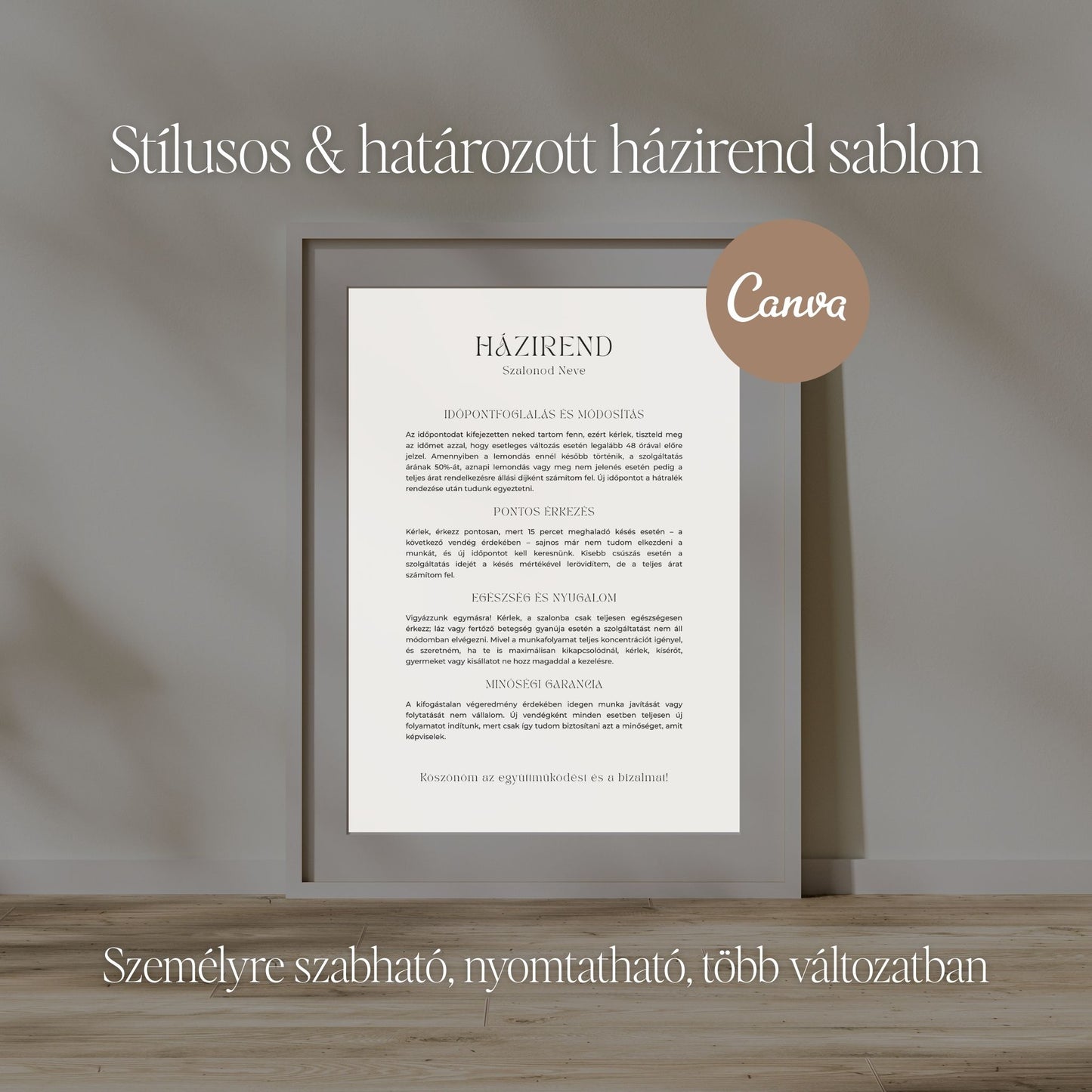 The Salon Standard - Házirend & Lemondási Szabályzat Rendszer